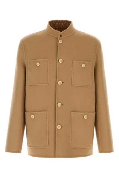 Valentino Camel Wool Blend Jacket In Brown