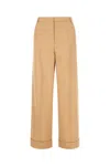 Valentino Wide-leg Trousers With Cuffed Hem And Pleats In Neutral
