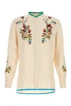 Valentino Linen Shirt With Embroidered Design And Mandarin Collar