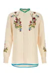 Valentino Linen Shirt With Embroidered Design And Mandarin Collar