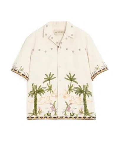 VALENTINO CAMICIA IN CANVAS DI COTONE CON RICAMO FLOREALE