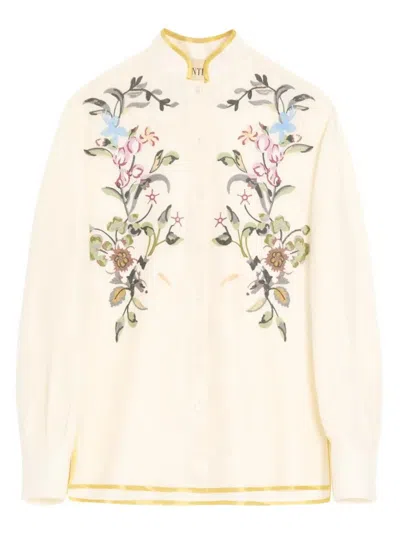 Valentino Garavani Floral Embroidery Shirt Shirt And Blouse Beige In Brown