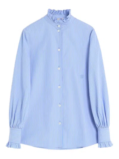 Valentino Light Blue Striped Shirt In Cotton