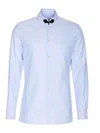 Valentino Cotton Shirt With Striped Pattern And Embroidered Motif In Blue