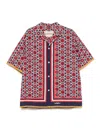 Valentino Cotton Bowling Shirt Bulles Royales Print In Pink