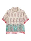 Valentino Paisley Linen Bowling Shirt In Neutral