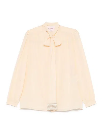 Valentino Ruched Detailing Shirt In Nude & Neutrals