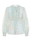 Valentino Silk Shirt With Balloon Sleeves And Floral Print In Blue