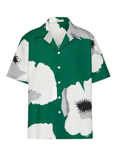 Valentino Flower Portrait Short Sleeve Shirt In Green