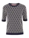 Valentino Garavani Toute La V Jacquard Virgin Wool Sweater In Dark Blue