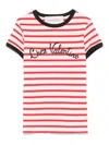 Valentino Women Ivory Striped Jersey Embroidered T-shirt In White