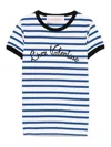 Valentino Womens Striped Embroidered Cotton-jersey T-shirt Avorio Blu In White