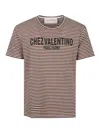 Valentino Striped Cotton T-shirt With Chez Print In Cream