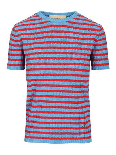 Valentino Ribbed And Striped Cotton T-shirt In Multi