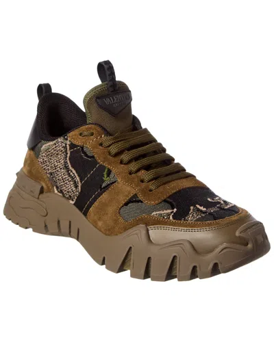 Valentino Garavani Valentino Camo Knit & Suede Sneaker In Green