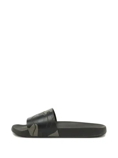 Pre-owned Valentino Garavani Camo-print Slides In Black