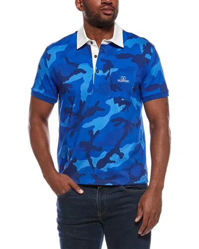 Valentino Camou Print Slim Polo Shirt In Blue