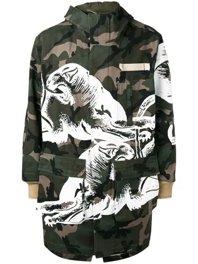 Valentino Camouflage Coat In Green