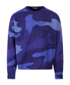 Valentino Pullover Made Of Pure Virgin Wool With A Camouflage Pattern In Blue