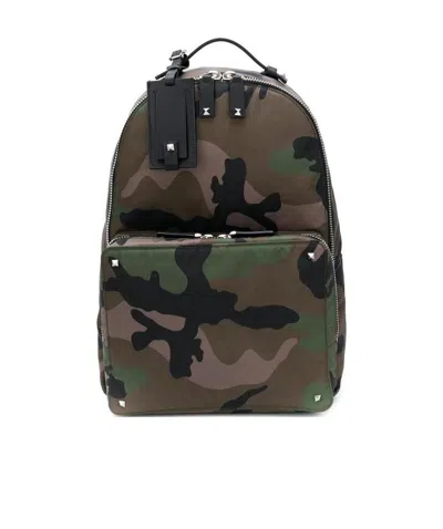 Valentino Garavani Camouflage Pattern Backpack In Black