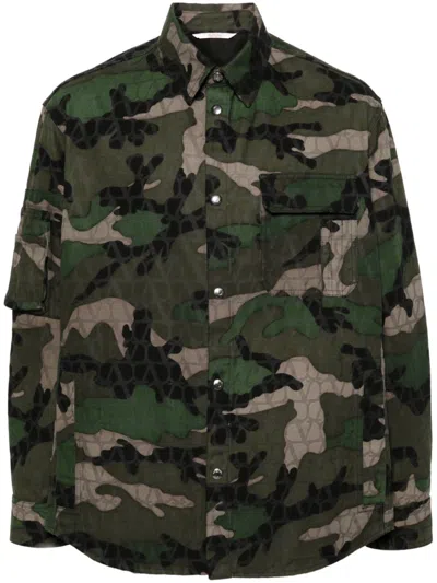 Valentino Cotton Jacket With Camouflage Motif In Green