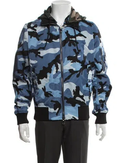 Pre-owned Valentino Camouflage Print Bomber Jacket W/ Tags In Blue