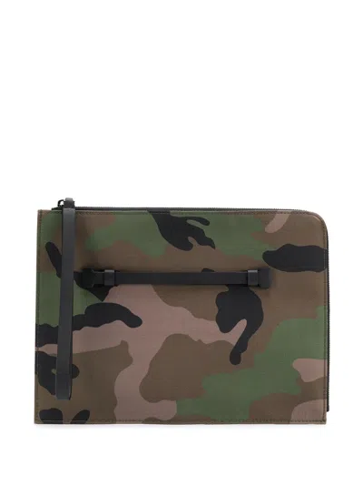 Valentino Garavani Camouflage Print Clutch In Green