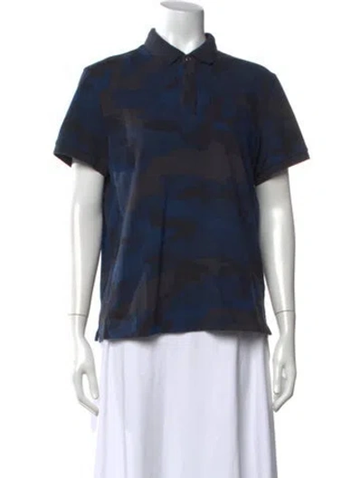 Pre-owned Valentino Camouflage Print Crew Neck Polo In Blue