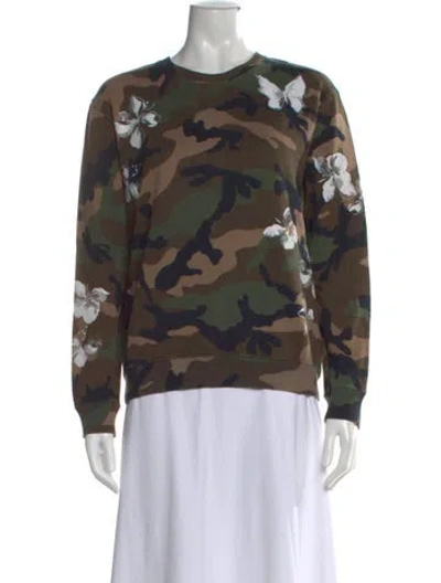 Pre-owned Valentino Camouflage Print Crew Neck Sweatshirt In Green