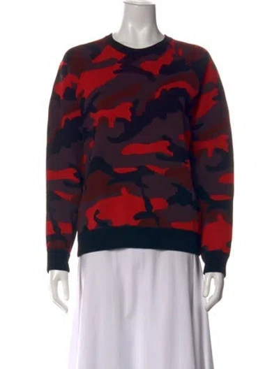 Pre-owned Valentino Camouflage Print Crew Neck Sweatshirt In Red