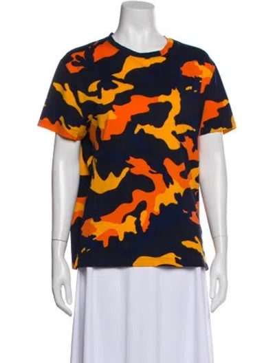 Pre-owned Valentino Camouflage Print Crew Neck T-shirt In Blue