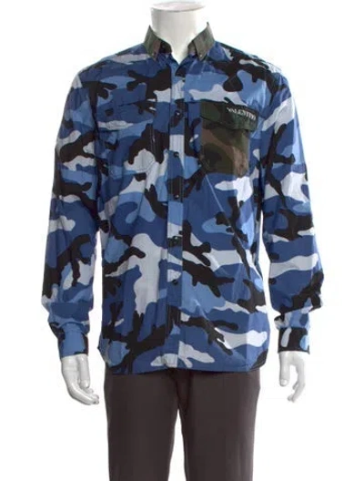 Pre-owned Valentino Camouflage Print Long Sleeve Shirt In Blue
