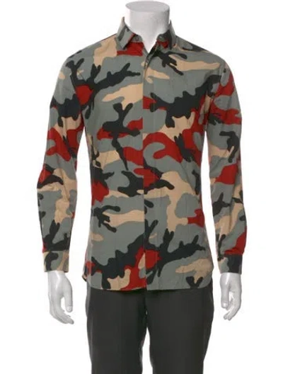 Pre-owned Valentino Camouflage Print Long Sleeve Shirt In Green