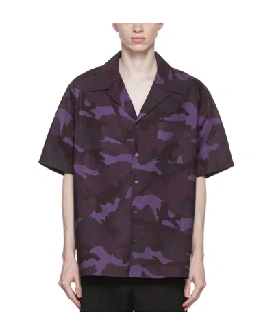 Valentino Camouflage Print Short-sleeve Shirt In Black