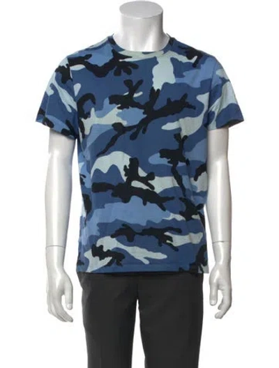 Pre-owned Valentino Camouflage Print Short Sleeve Shirt In Blue