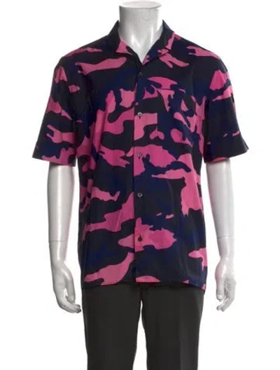 Pre-owned Valentino Camouflage Print Short Sleeve Shirt In Blue