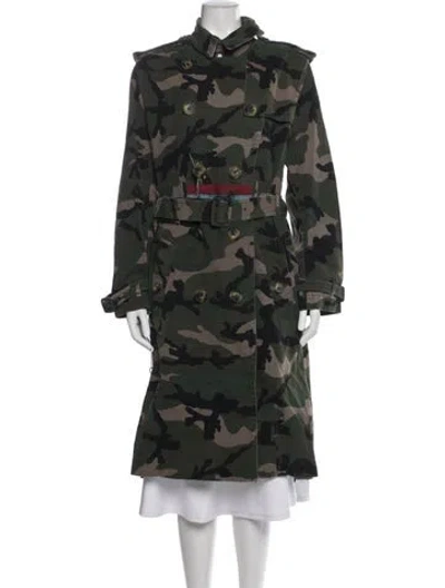 Pre-owned Valentino Camouflage Print Trench Coat In Green
