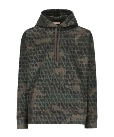 Valentino Camouflage Printed Drawstring Hoodie In Black