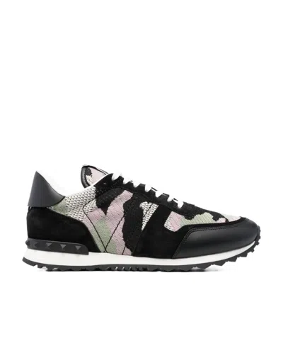 Valentino Garavani Camouflage Rockrunner Low-top Sneakers In Black