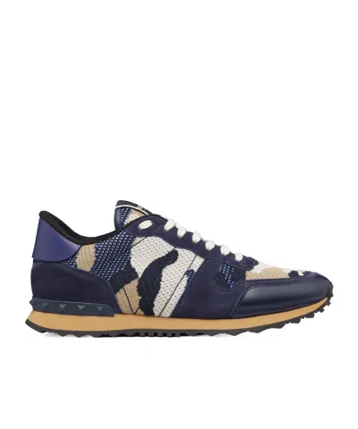 Valentino Garavani Camouflage Rockrunner Low-top Sneakers In Ocean Color