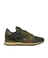 Valentino Rockrunner Camouflage-print Leather And Suede Low-top Trainers In Black