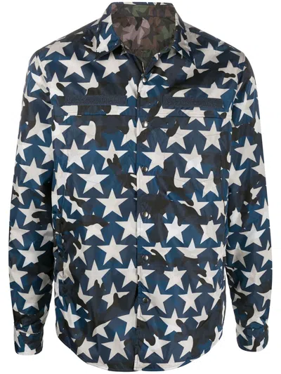 Valentino Camouflage Star-print Jacket In Blue
