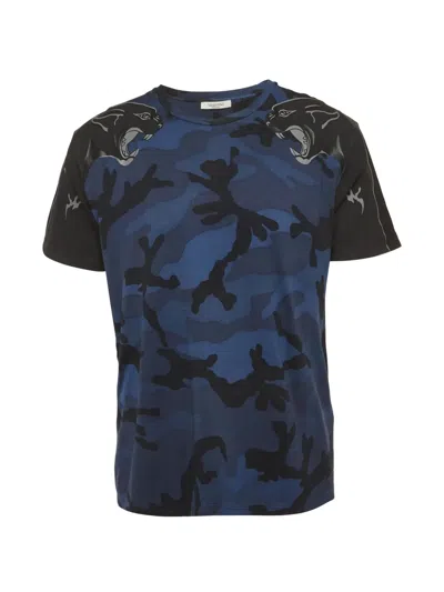 Pre-owned Valentino Camouflage-print Panther-patch T-shirt In Blue