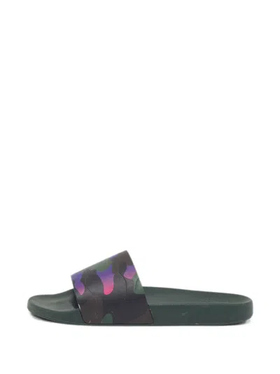 Pre-owned Valentino Garavani Camouflage-print Slides In Green