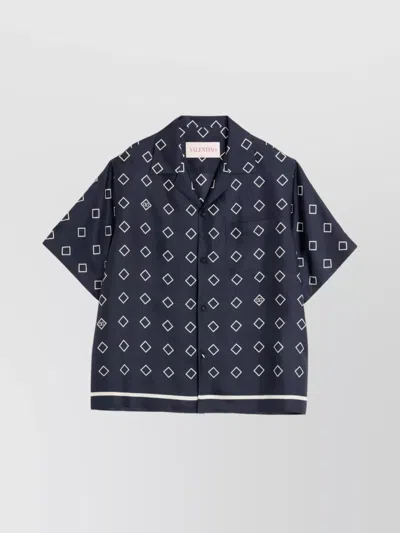 Valentino Camp Collar Geometric Pattern Short Sleeve Shirt