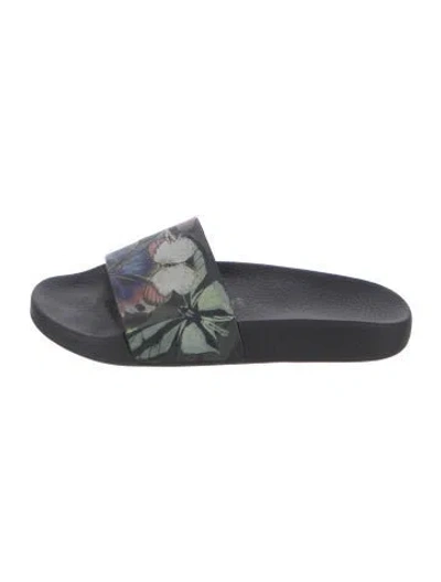 Pre-owned Valentino Garavani Camubutterfly Print Rubber Slides In Black