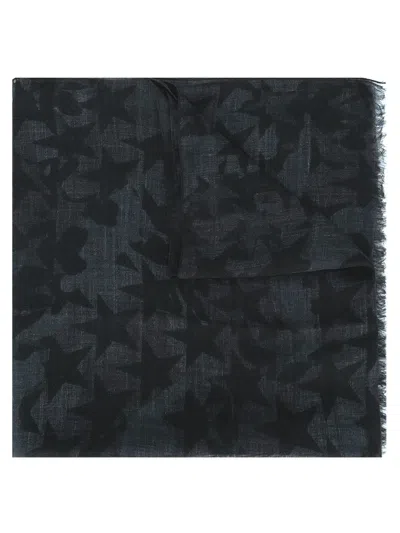 Valentino Camustars Print Frayed Scarf In Blue