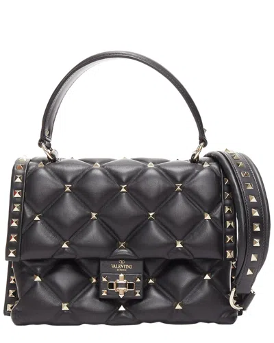 Pre-owned Valentino Garavani Valentino Candystud Black Nappa Lambskin Gold Studded Turnlock 2 Way Satchel  Bag (authentic Pre-lov