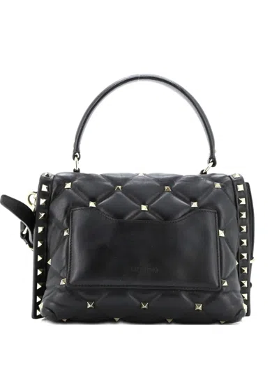 Pre-owned Valentino Garavani Candystud Top Handle Bag Leather Medium Shoulder Bag In Black