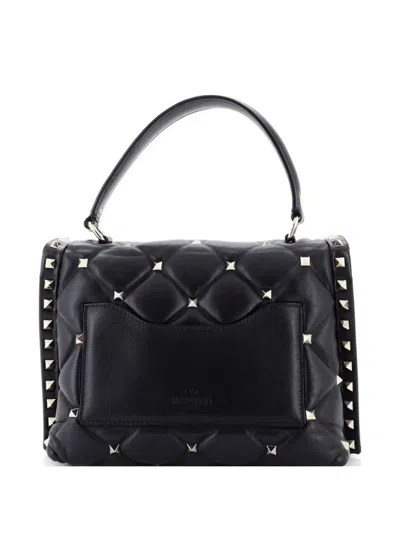 Pre-owned Valentino Garavani Candystud Top Handle Bag Leather Medium Shoulder Bag In Black
